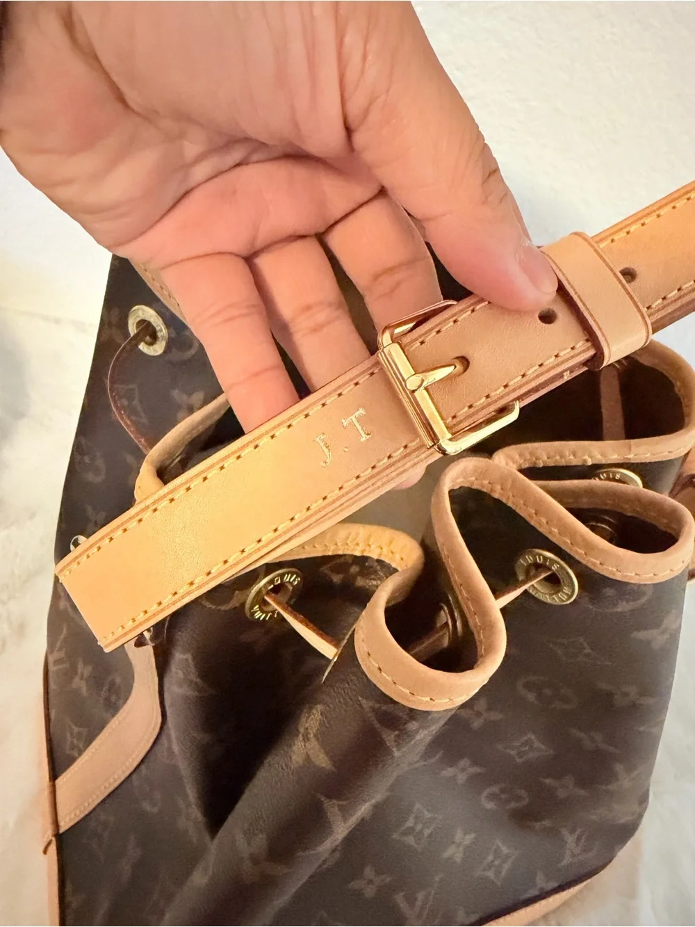 Louis Vuitton Brown Monogram Noe Drawstring Hobo with Tan Trim